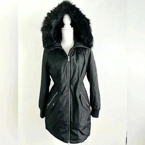 Calvin Klein Faux Fur Trim Hooded Anorak Coat Size XS